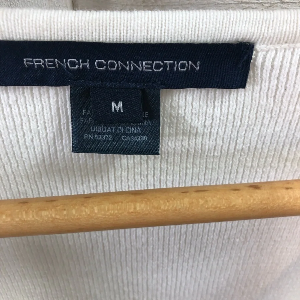 French Connection Women M White Knit Sweater Top Faux Wrap Cottagecore Victorian